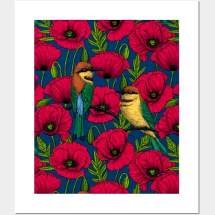 Bee eaters and poppies Posters and Art